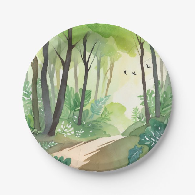 Flourishing Green Forest | Nature Watercolor Paper Plate (Front)