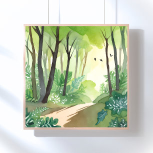 Flourishing Green Forest Nature Watercolor Poster