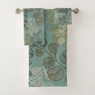 Flourishing Leafy Silhouettes Gentle Serenity Teal Bath Towel Set