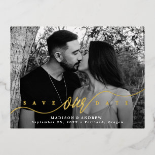 Flourishing Love Gold Script Save the Date Foil Invitation Postcard