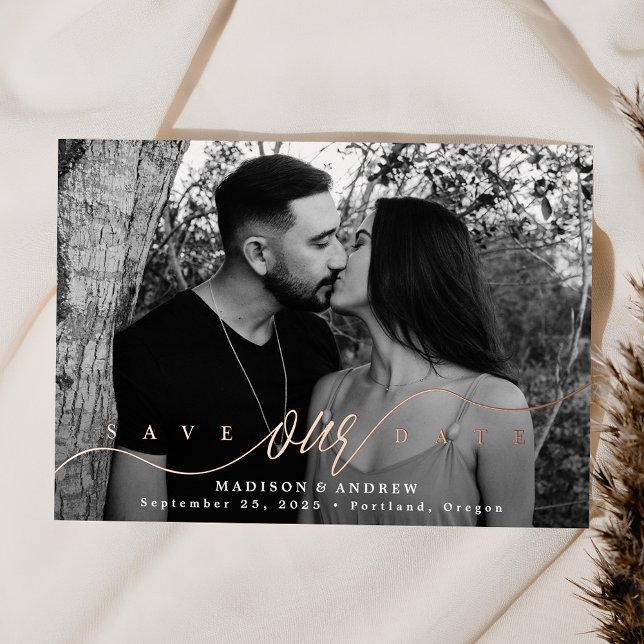 Flourishing Rose Gold Script Save the Date (Creator Uploaded)