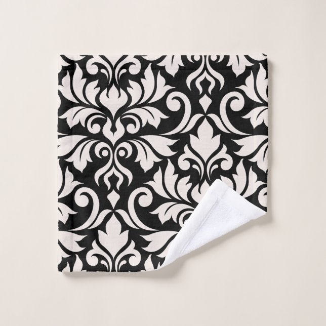 Flourissant Damask Art I Cream sur Black (Gant de toilette)