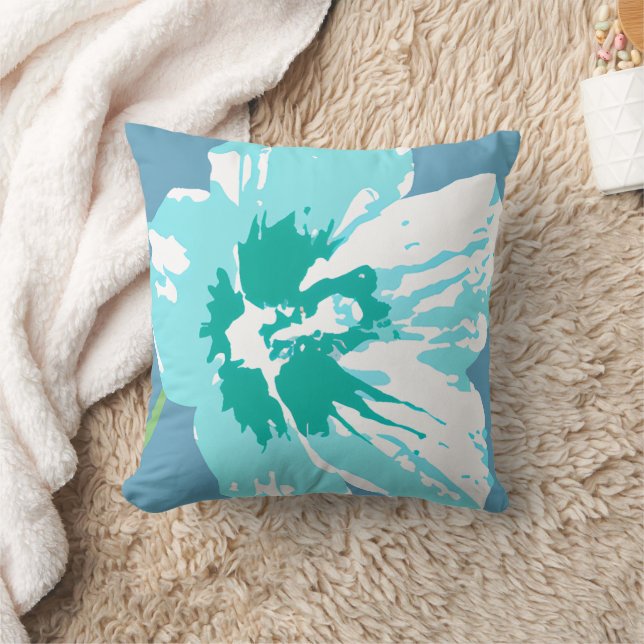 Flow Bloom Aqua Teal Throw Pillow (Blanket)
