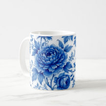 Flow Blue Blossoms Roses Peonies Cobalt Blue White