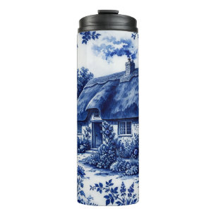 Flow Blue Style English Country Cottage Roses Thermal Tumbler