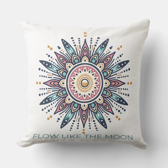 Flow Like the Moon Mandala Spiritual Design Throw Pillow (Front)