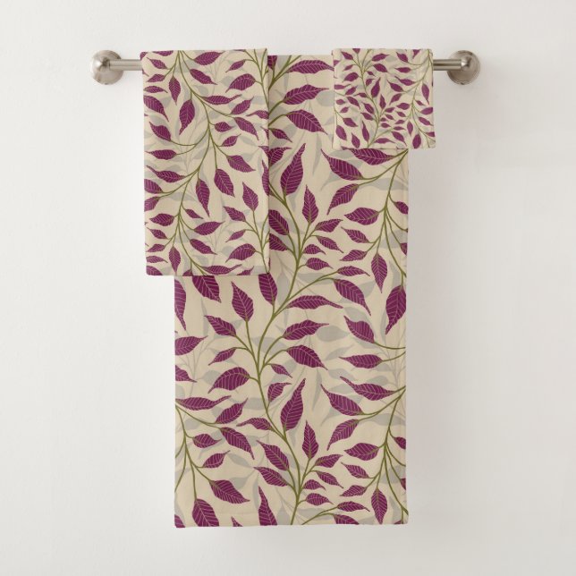 Flow of Dancing Leaves Delicate Green Foliage Bath Towel Set (Insitu)