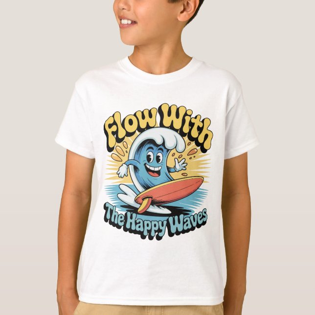 Flow With The Happy Waves Kids Surf Shirt (Front)