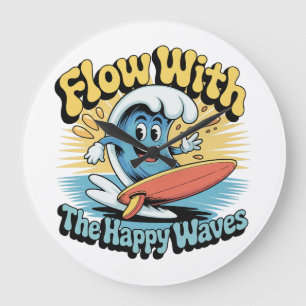 Flow With The Happy Waves Surf  Large Clock