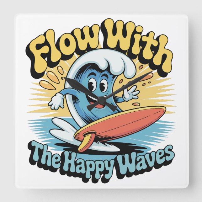 Flow With The Happy Waves Surf  Round Clock (Front)