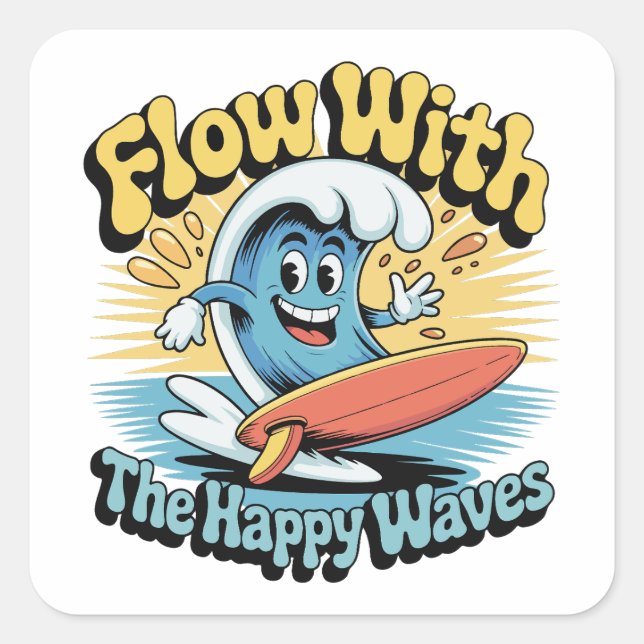 Flow With The Happy Waves Waterproof Sticker (Front)