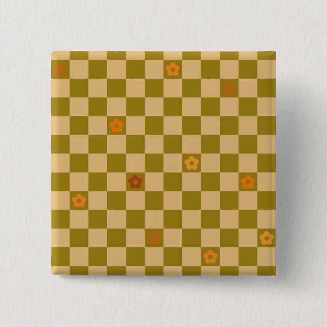 Flowe Checkered Pattern - No. 02 2 Inch Square Button (Front)
