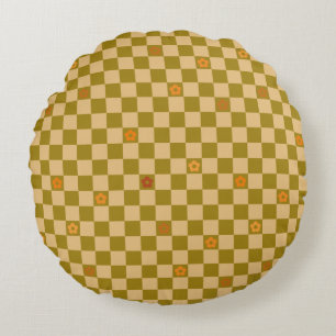 Flowe Checkered Pattern - No. 02 Round Pillow