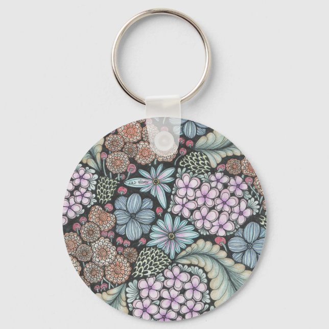 Flower1 and butterfly doodle art keyring. keychain (Front)