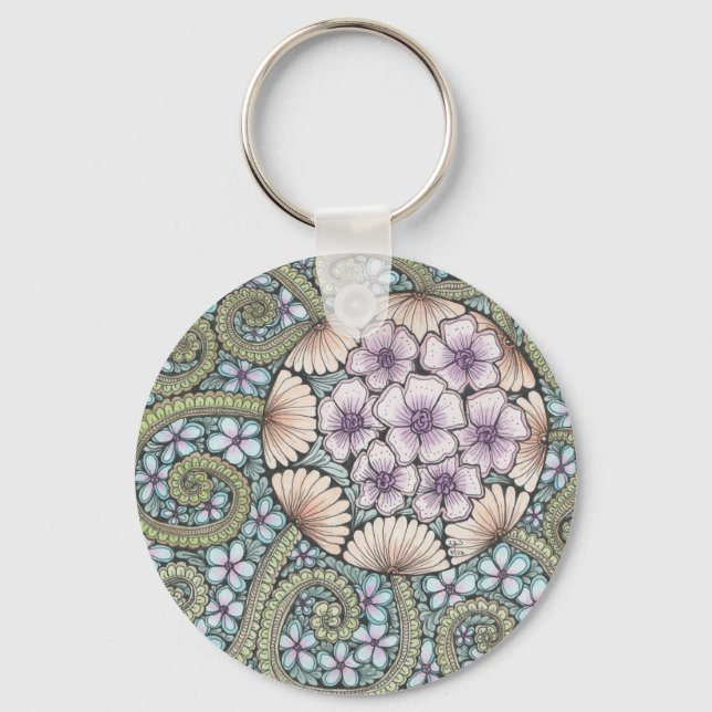 Flower2 and flower3 doodle art keyring. keychain (Front)