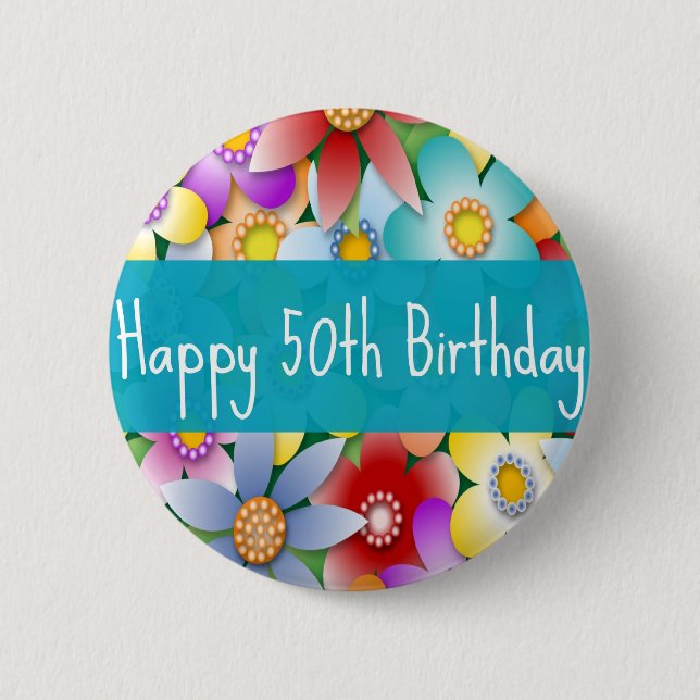 flower50th 2 inch round button (Front)