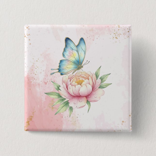 Flower 2 Inch Square Button (Front)