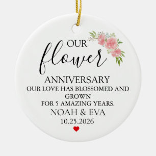  Flower 5th Anniversary Gift, 5th Year Wedding  Ceramic Ornament