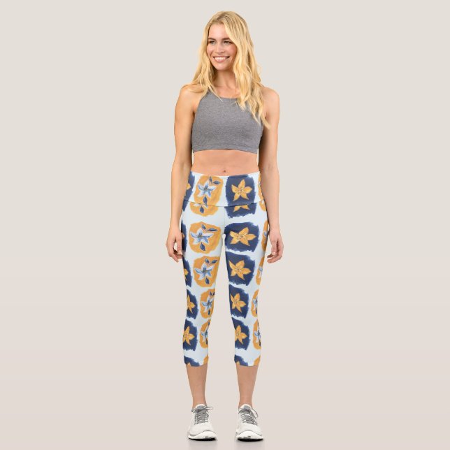 Flower abstract pattern capri leggings (Front)