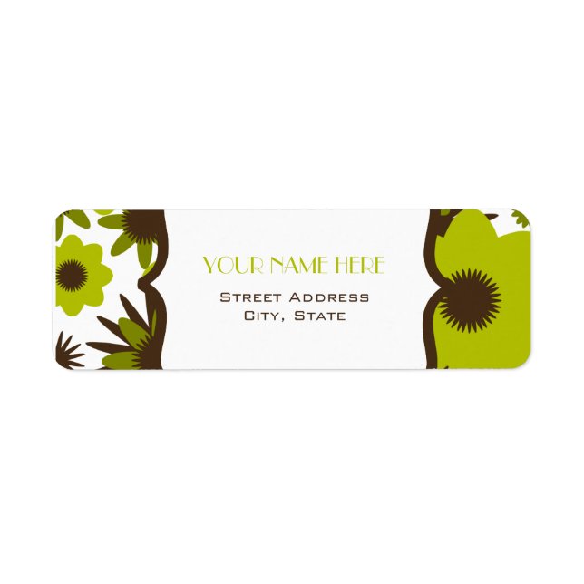 Flower Address Label - Retro Green Flowers (Front)