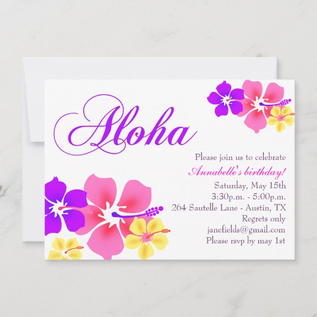 Flower Aloha Birthday Invitation (Front)