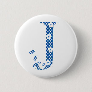 flower alphabet J (blue and dots) 2 Inch Round Button