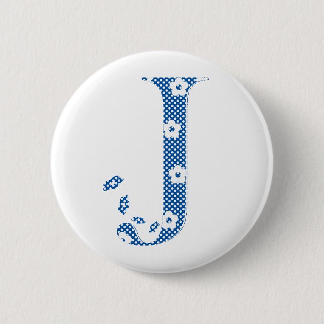 flower alphabet J (blue and dots) 2 Inch Round Button (Front)