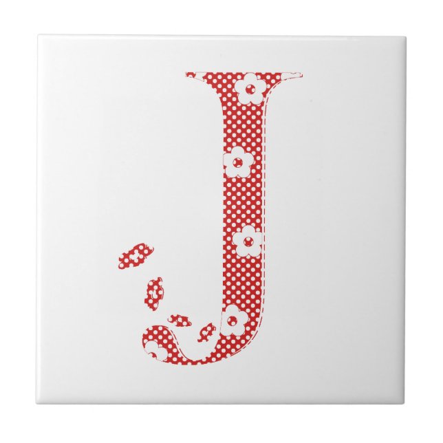 flower alphabet J (red and dots)l Tile (Front)