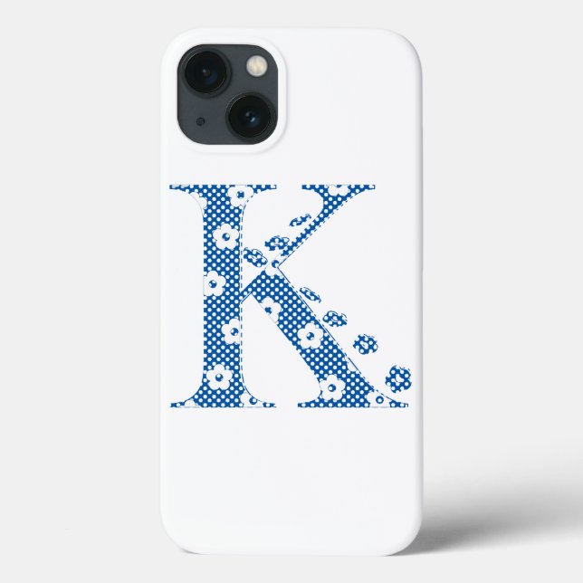 flower alphabet K (blue and dots) Case-Mate iPhone Case (Back)