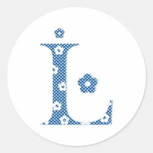 flower alphabet L (blue and dots) Classic Round Sticker