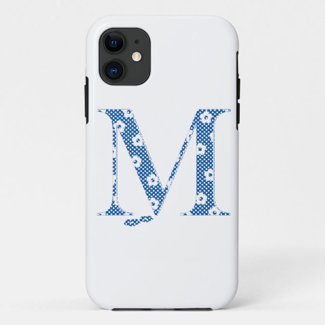 flower alphabet M (blue and dots) Case-Mate iPhone Case (Back)