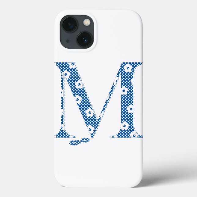 flower alphabet M (blue and dots) Case-Mate iPhone Case (Back)