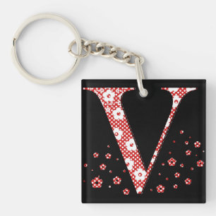 flower alphabet V (red and dots) Keychain