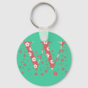 flower alphabet W (red and dots) Keychain