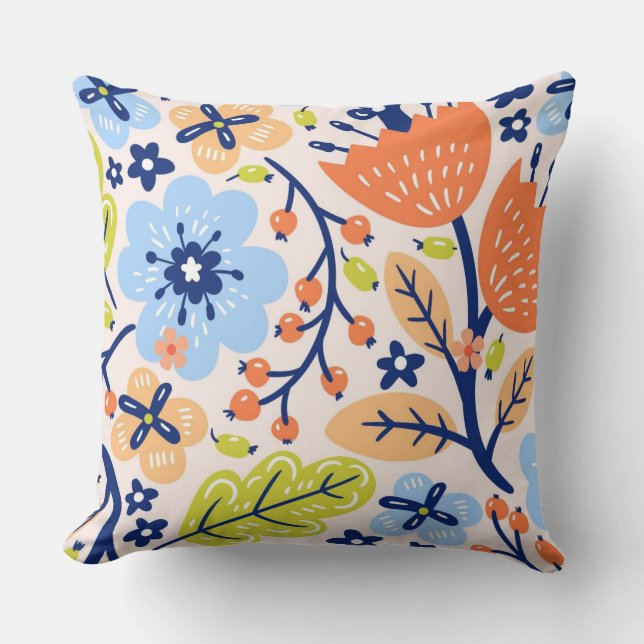 Flower and Berry Throw Pillow (Front)