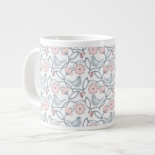 Flower and Birds Seamless Pattern Large Coffee Mug