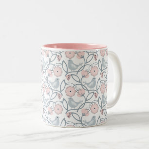 Flower and Birds Seamless Pattern Two-Tone Coffee Mug