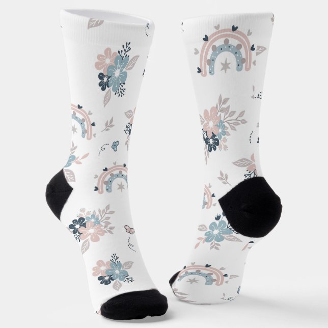 Flower And Boho Seamless Pattern  Socks (Angled)