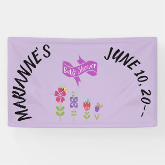Flower and Bugs Lilac Curved Text Shower Design Banner