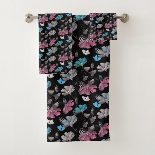 Flower and Butterflies Pattern  Bath Towel Set (Insitu)