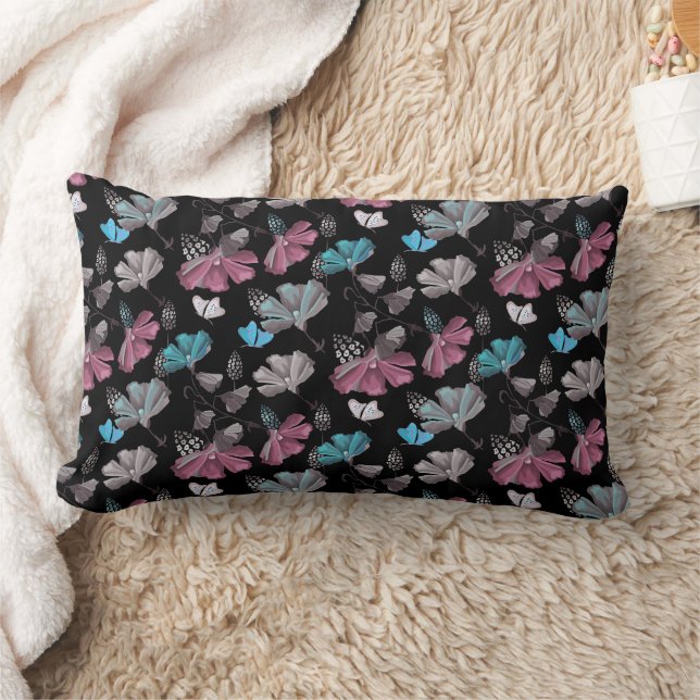 Flower and Butterflies Pattern  Lumbar Pillow (Blanket)