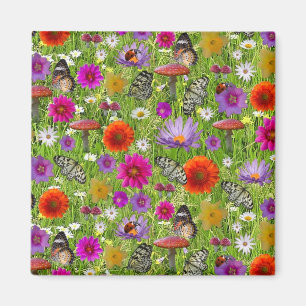 Flower and Butterfly Collage Pattern Magnet