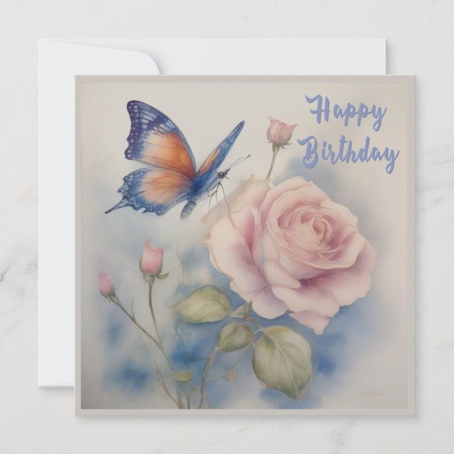 Flower And Butterfly Flat Greeting Card (Front)