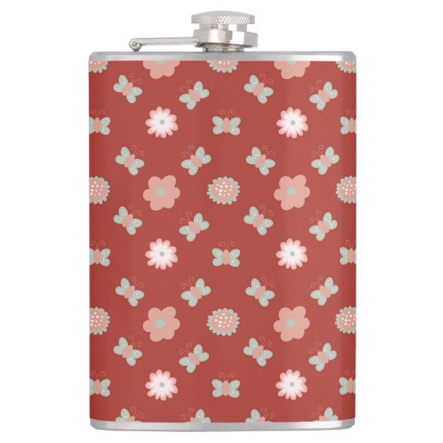 flower and butterfly pattern hip flask (Front)
