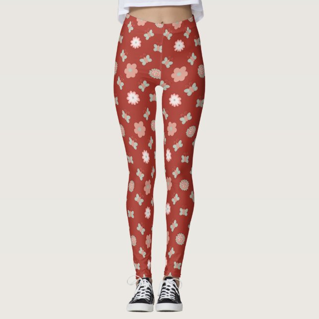 flower and butterfly pattern leggings (Front)