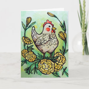 Flower and Chicken Illustration Chickens Card
