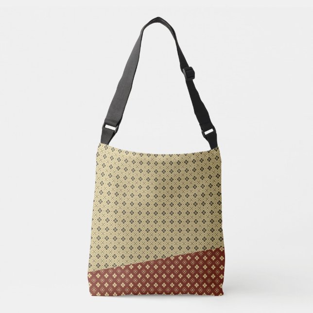 Flower and Diamond Pattern Gold Red Crossbody Bag (Front)