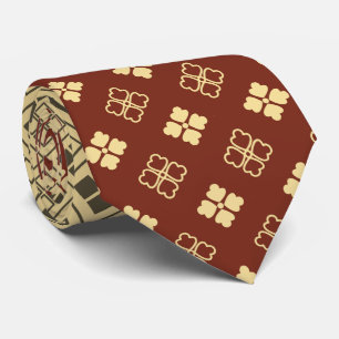 Flower and Diamond Pattern Gold Red Tie