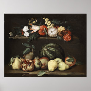 Flower and fruit still life poster