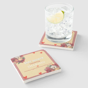 Flower and Heart Baby Shower Invitation Stone Coaster